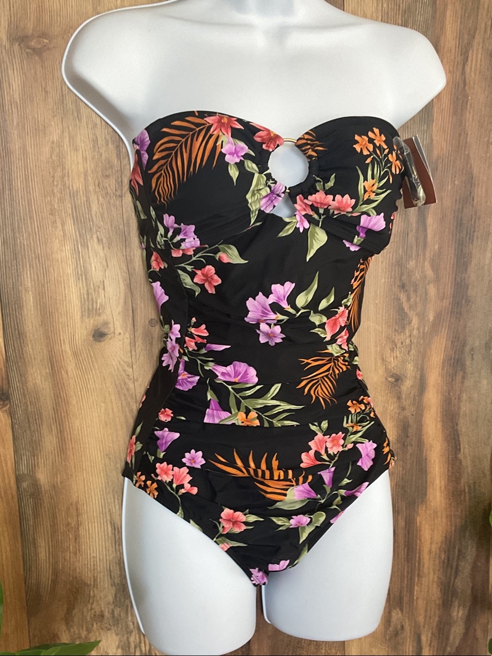 Shade & Shore Floral Strapless One-Piece with Ring Cutout NWT